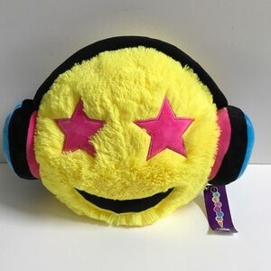 iscream X-Pressive! Plushie Emoji w/Headphone Starry Eyed Music Fan Furry Pillow